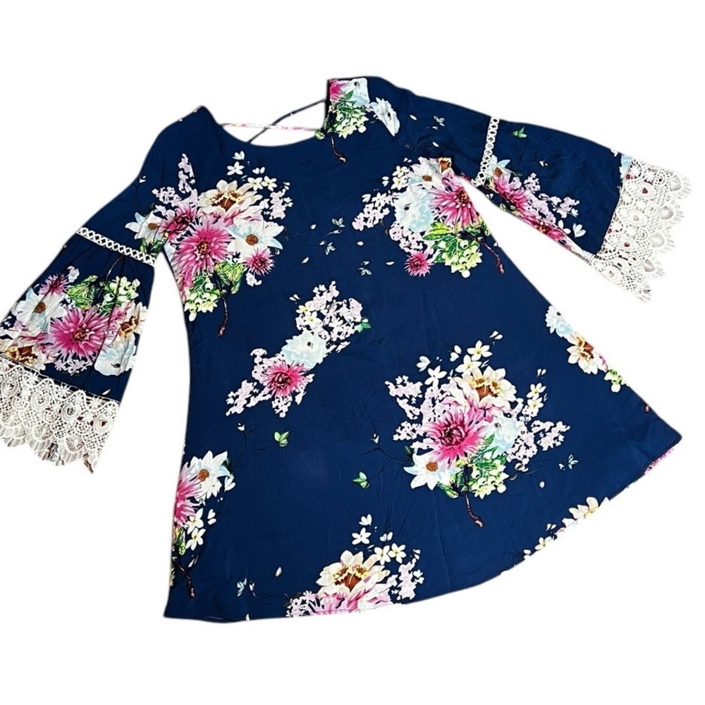 Davi & Dani Blue Floral Lace Dress Lightweight US Woman Size Large‎ - Picture 2 of 12